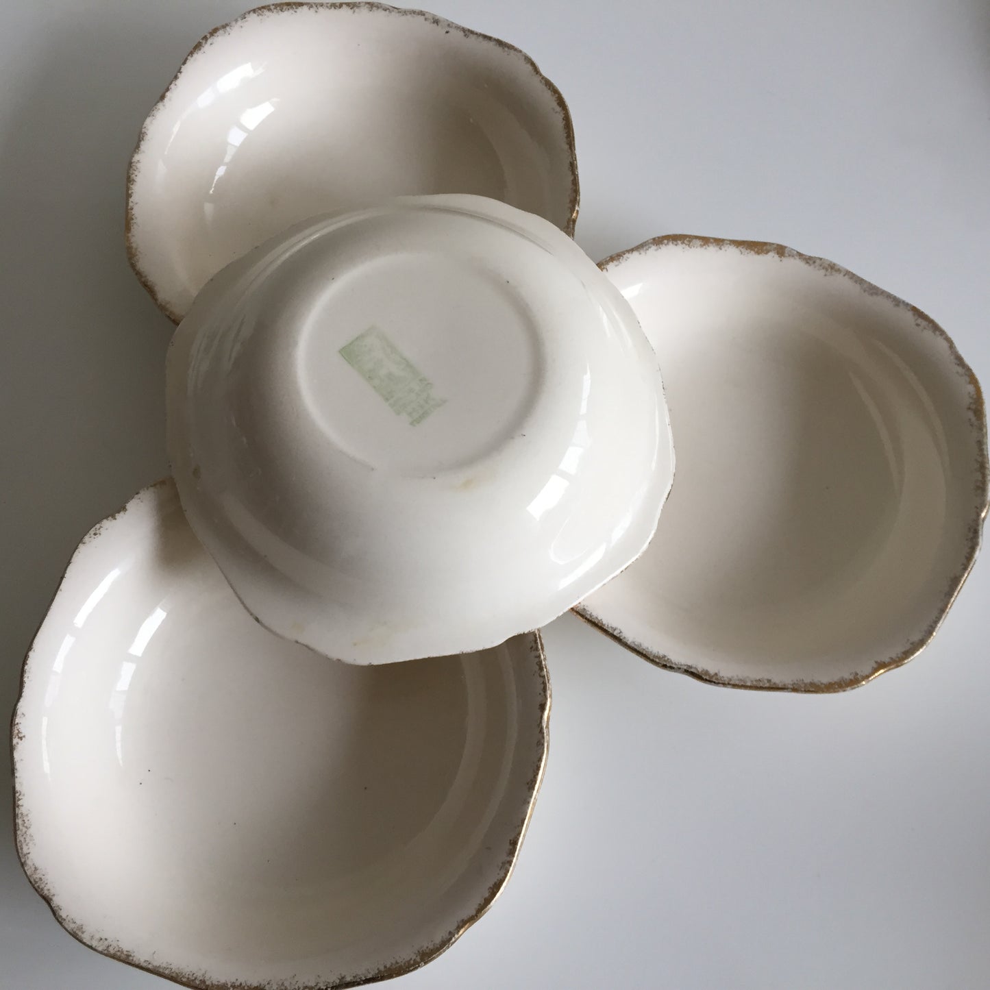 Vintage H & K Tunstall Set of 4 Dessert | Compote Bowls Gold on Ivory