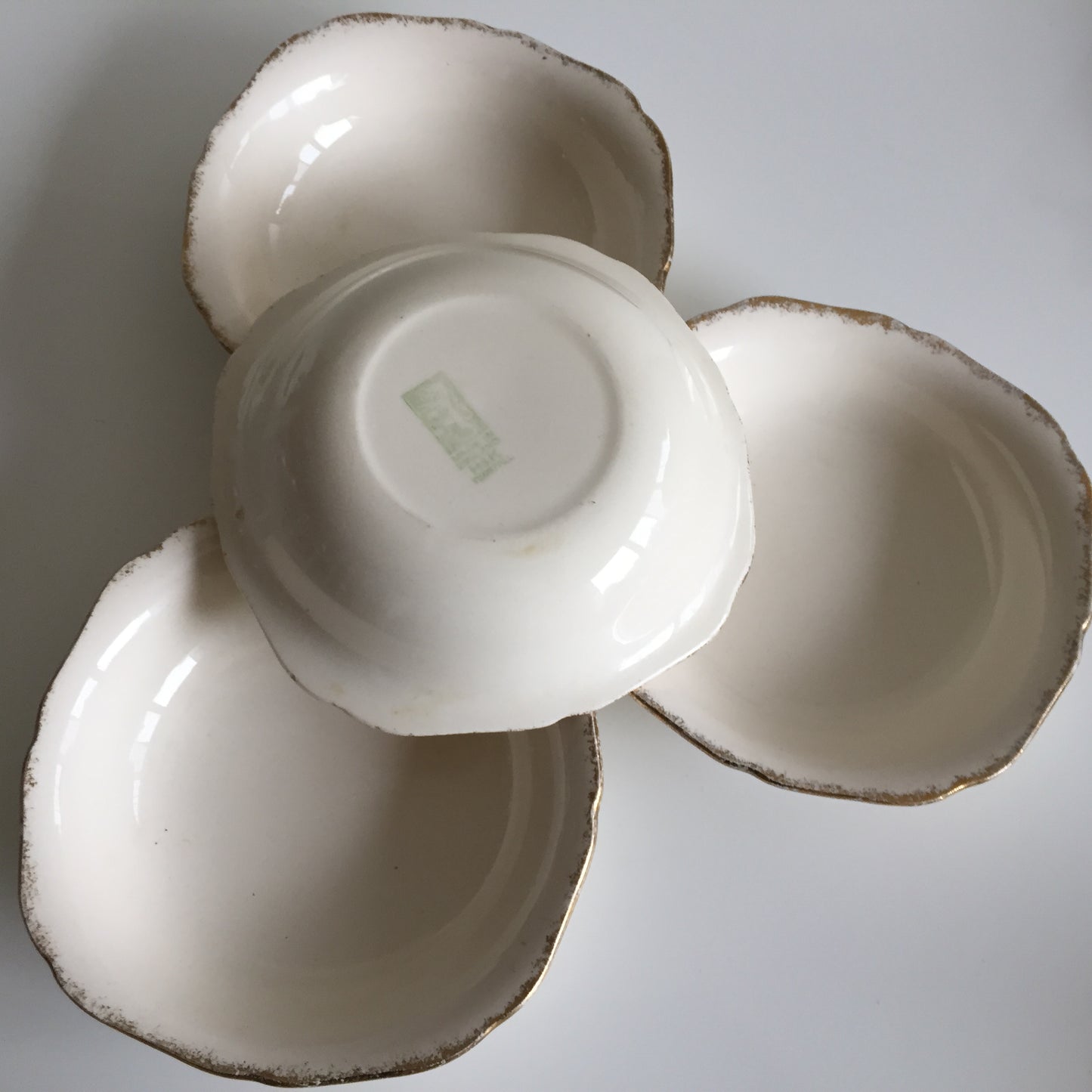 Vintage H & K Tunstall Set of 4 Dessert | Compote Bowls Gold on Ivory