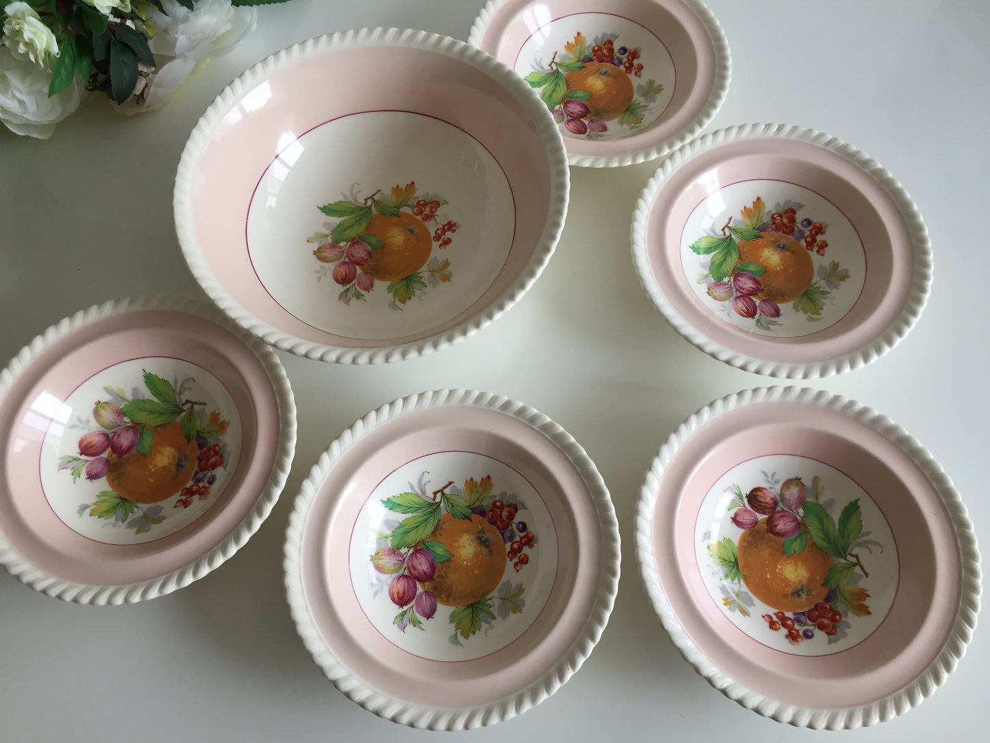 Johnson Brothers Old English Set of 6 Pink California Fruit Compote Bowls