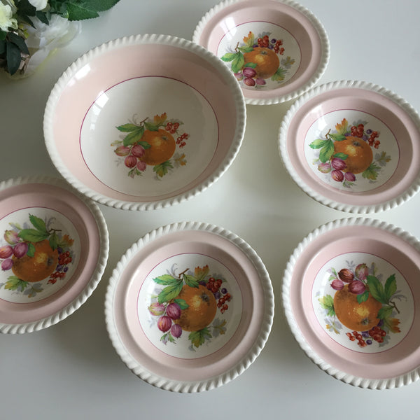 Johnson Brothers Old English Set of 6 Pink California Fruit Compote Bowls