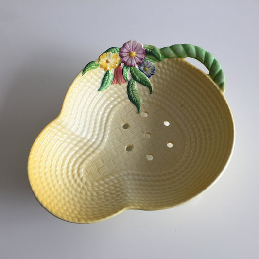 Vintage Carlton Ware "Springtime" Pattern Embossed Basket Weave Strawberry Straining Bowl