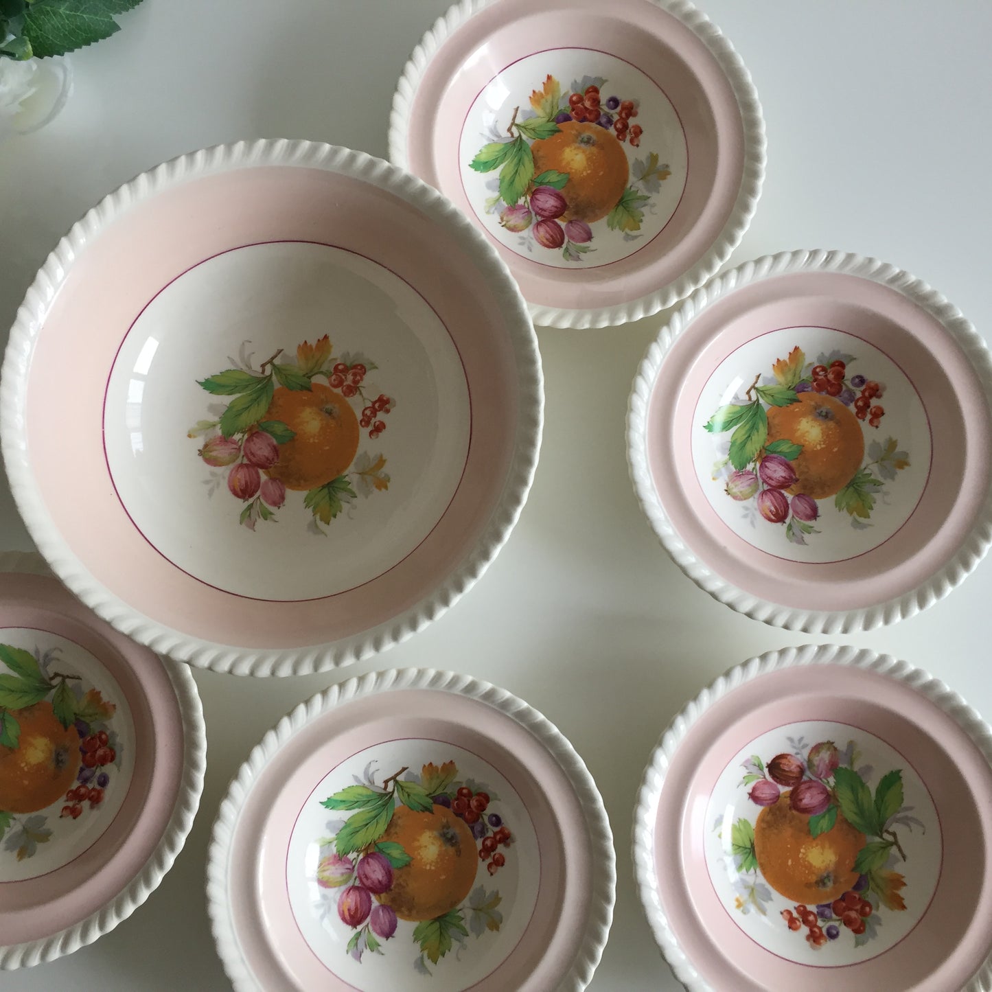 Johnson Brothers Old English Set of 6 Pink California Fruit Compote Bowls