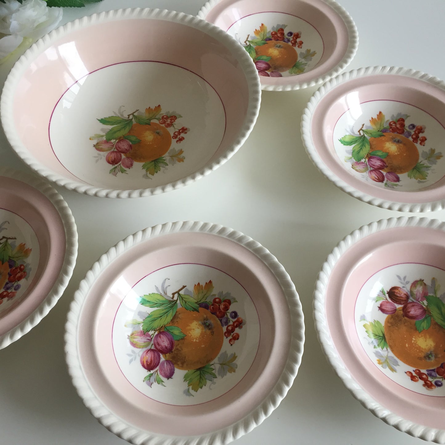 Johnson Brothers Old English Set of 6 Pink California Fruit Compote Bowls