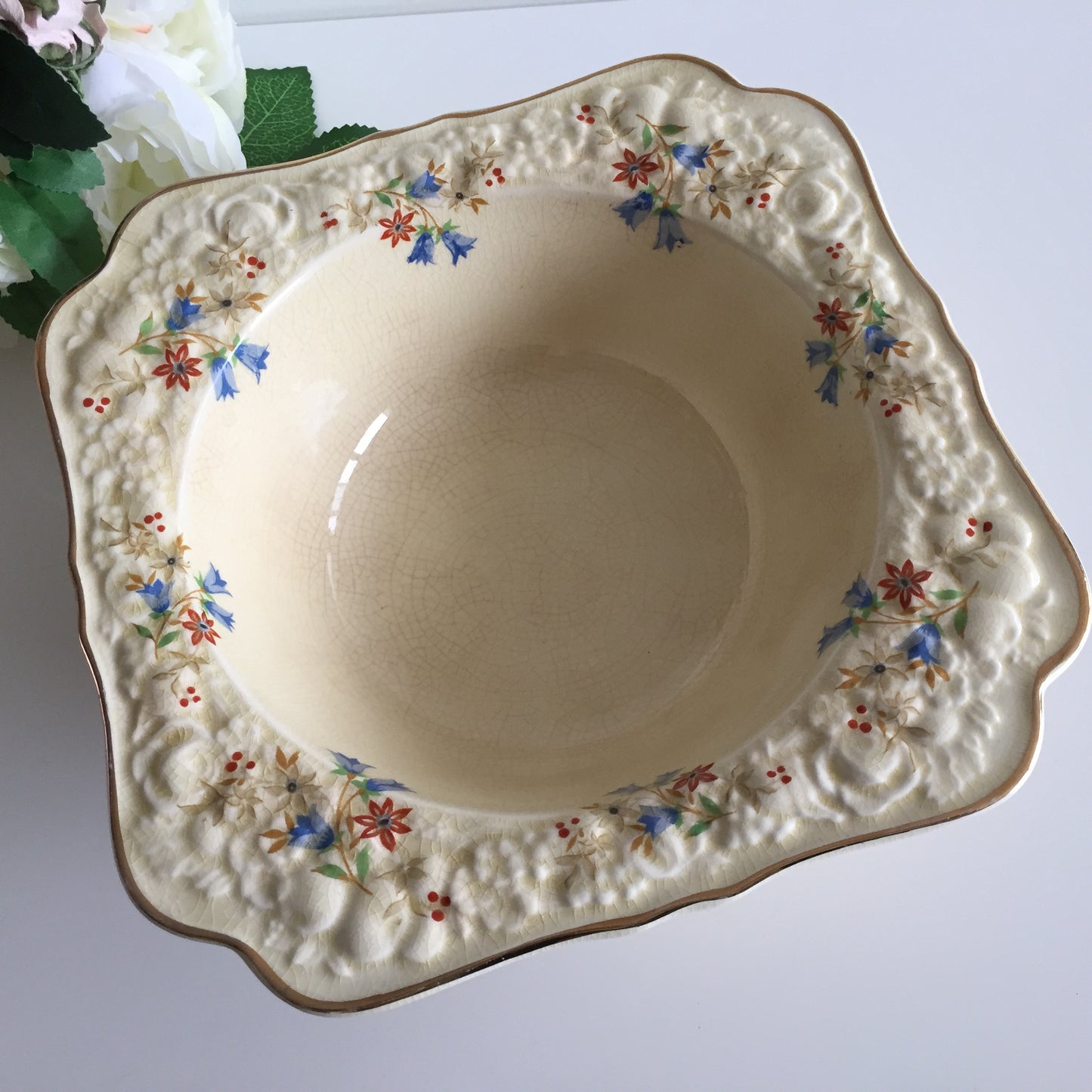 Crown Ducal Florentine Snack | Fruit | Salad Bowl | Tureen | Square Embossed Rim