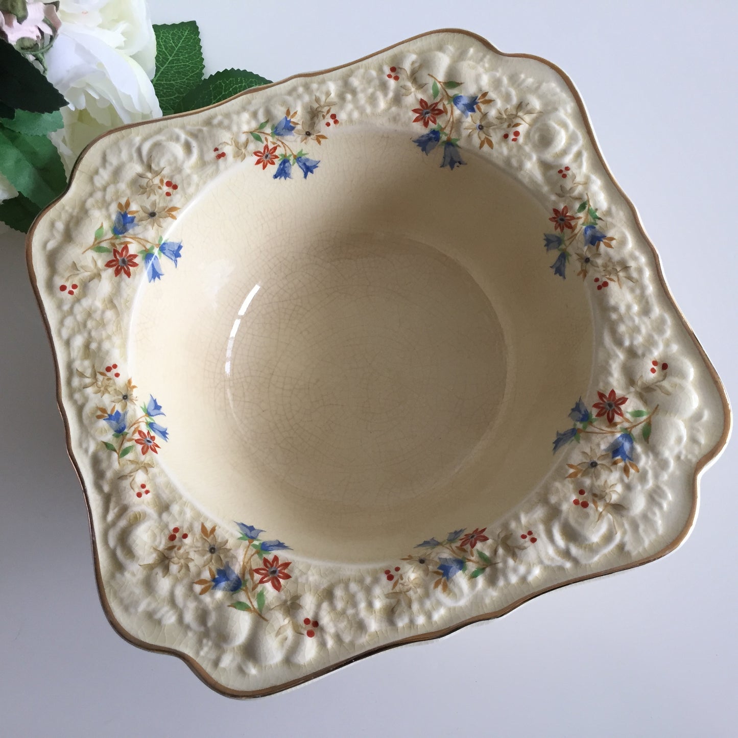 Crown Ducal Florentine Snack | Fruit | Salad Bowl | Tureen | Square Embossed Rim