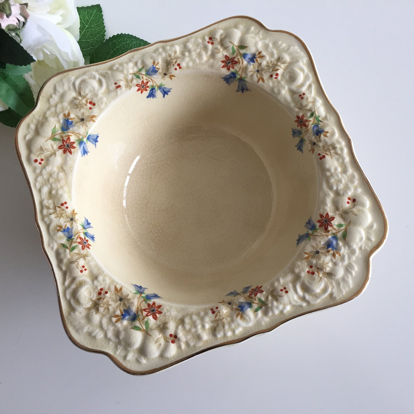 Crown Ducal Florentine Snack | Fruit | Salad Bowl | Tureen | Square Embossed Rim