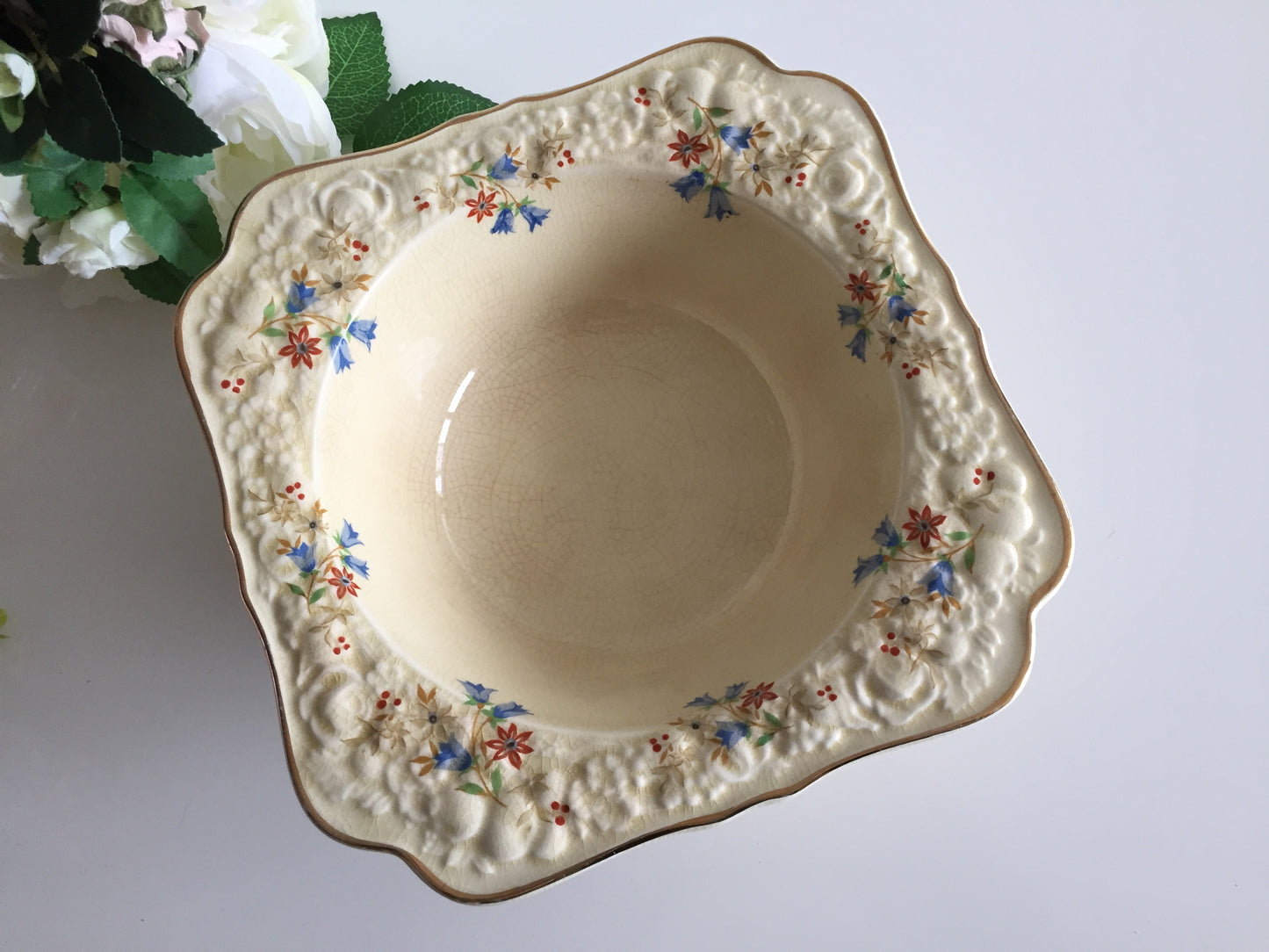 Crown Ducal Florentine Snack | Fruit | Salad Bowl | Tureen | Square Embossed Rim