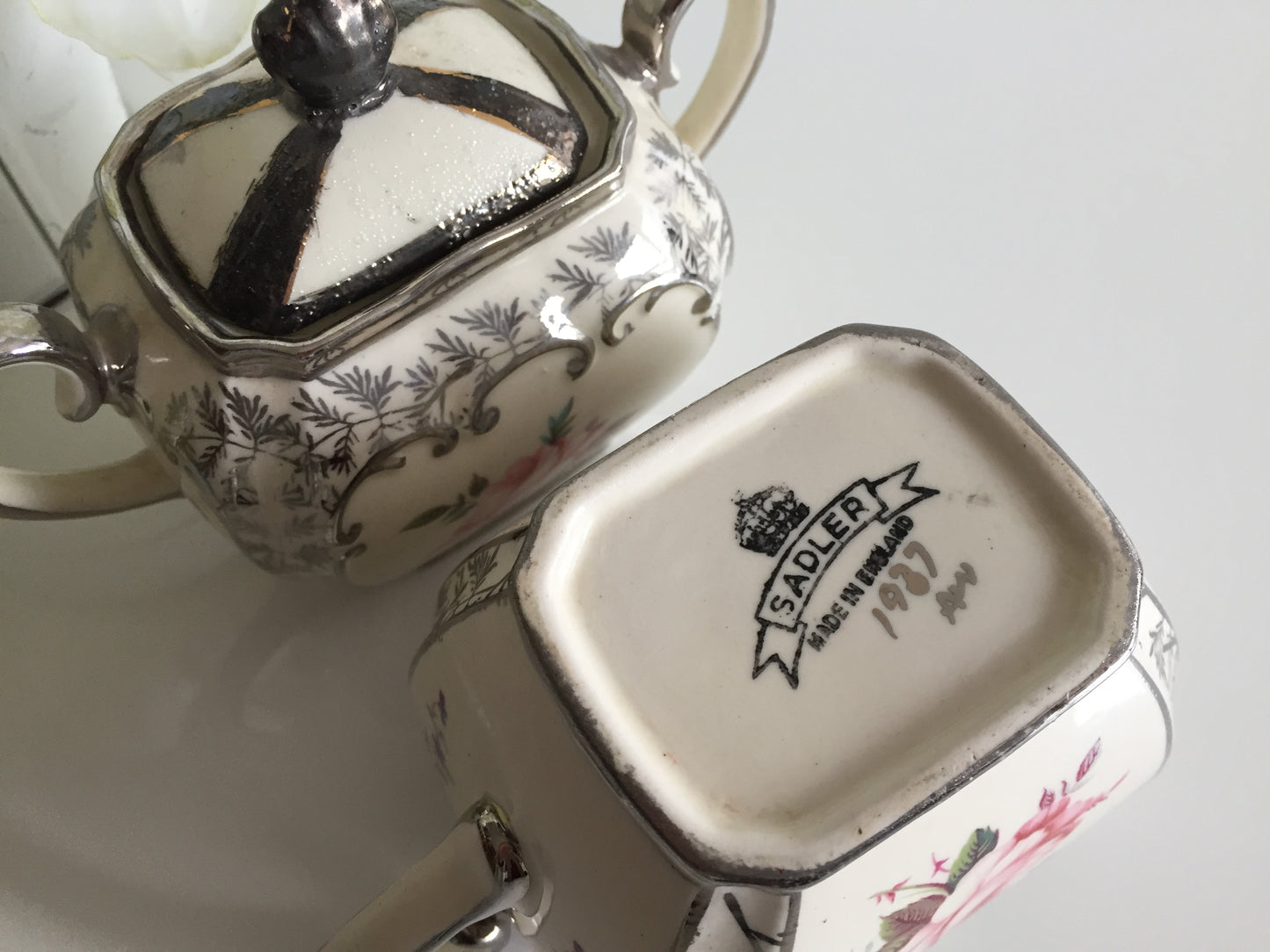 Collectible Vintage Sadler Creamer (milk jug) | Lidded Sugar Bowl Set Made in England