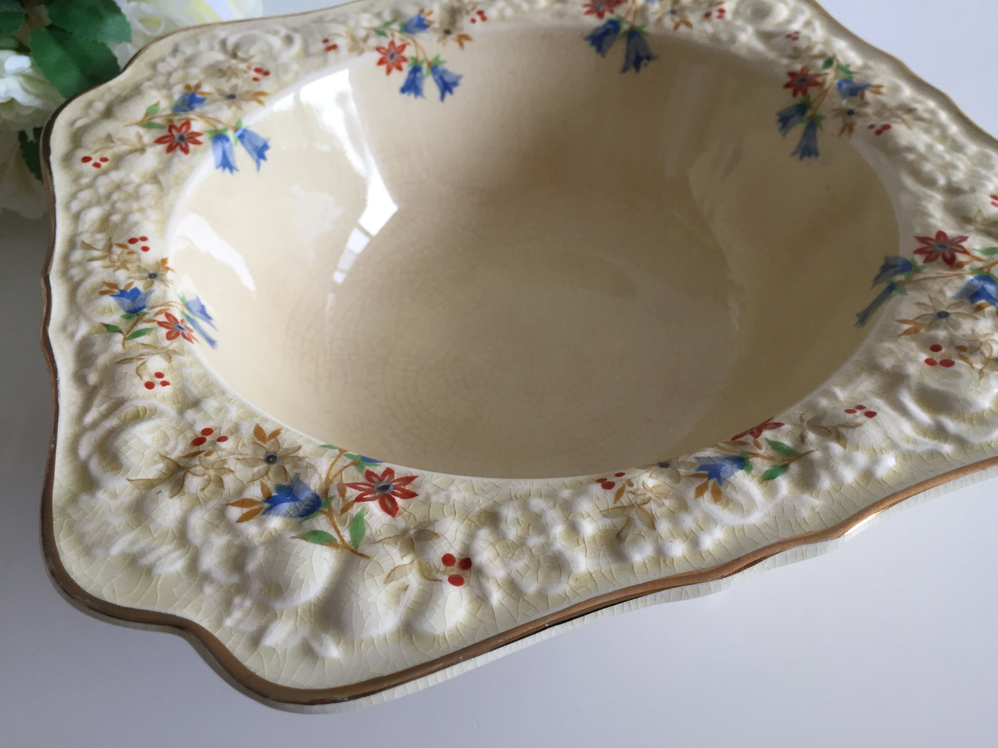 Crown Ducal Florentine Snack | Fruit | Salad Bowl | Tureen | Square Embossed Rim