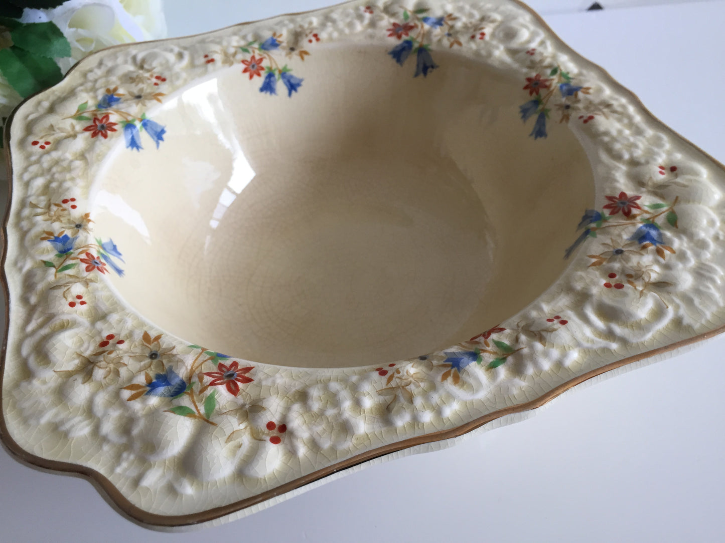 Crown Ducal Florentine Snack | Fruit | Salad Bowl | Tureen | Square Embossed Rim