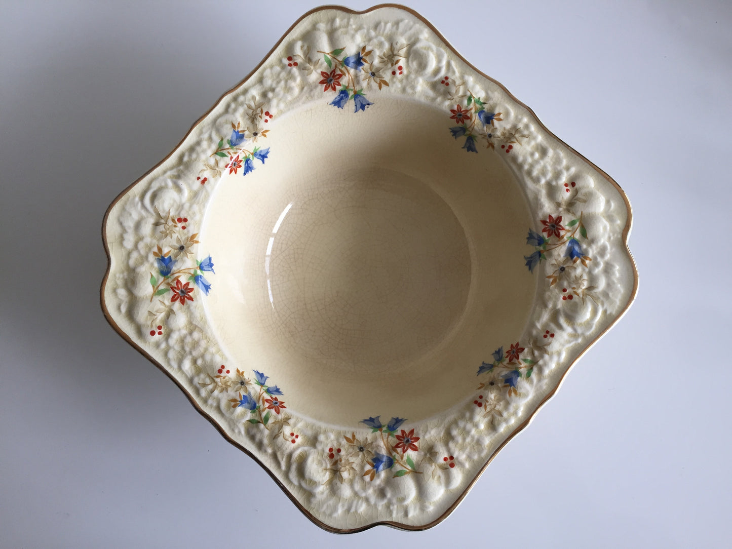 Crown Ducal Florentine Snack | Fruit | Salad Bowl | Tureen | Square Embossed Rim