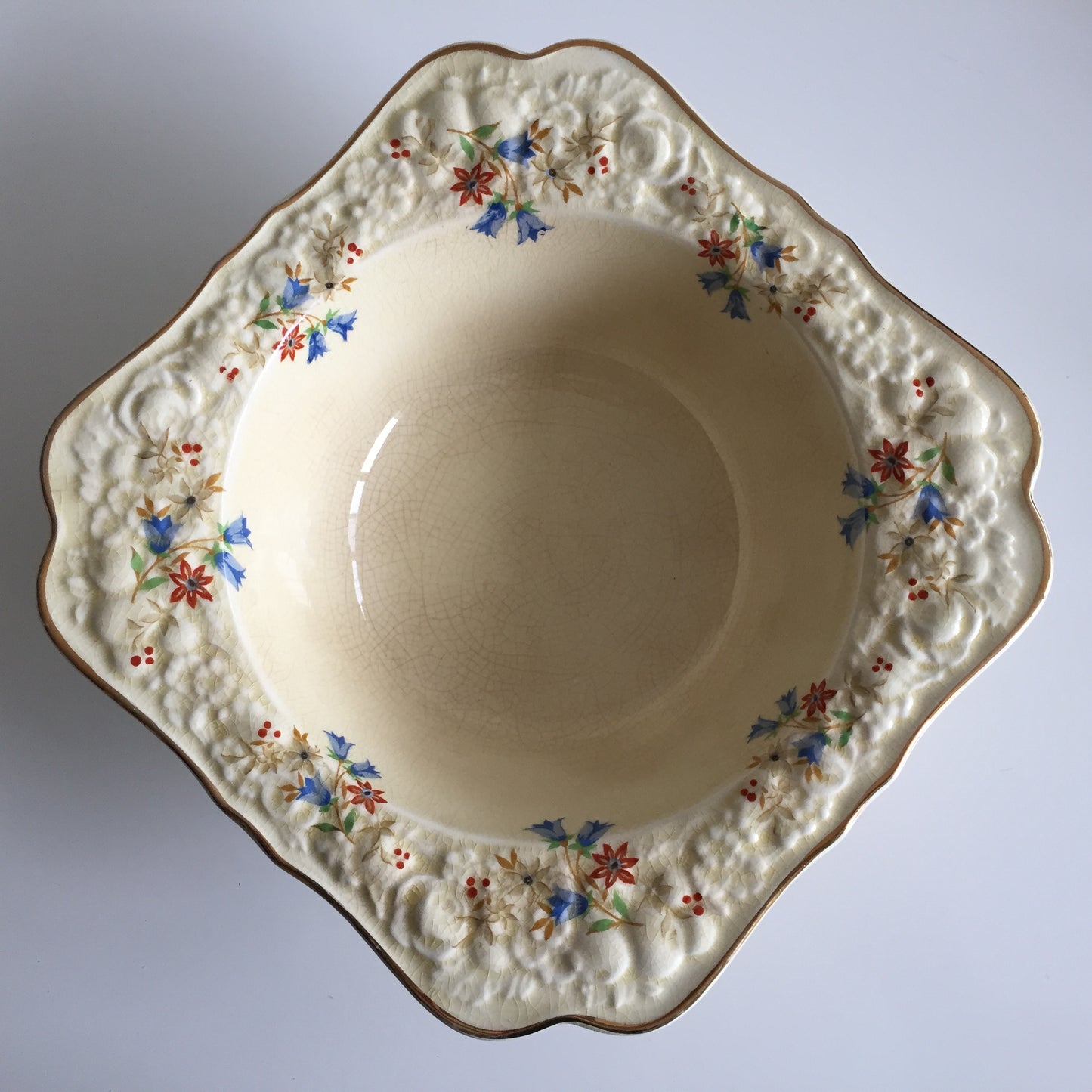 Crown Ducal Florentine Snack | Fruit | Salad Bowl | Tureen | Square Embossed Rim