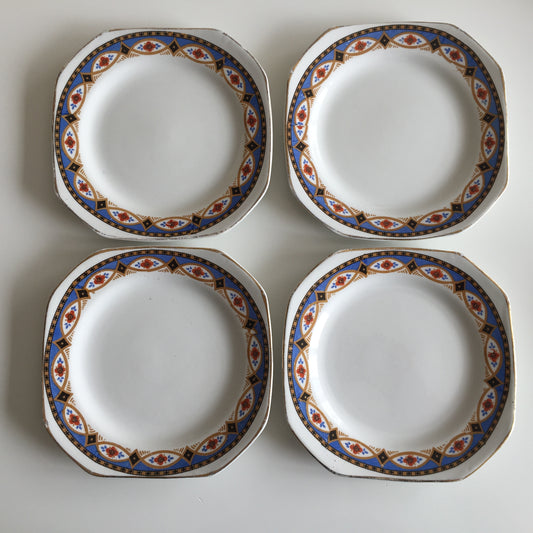 A Vintage Set of 4 Small Swinnertons Porcelain Side Plates with Art Deco Pattern
