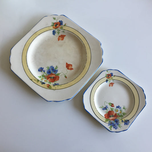 A Pair of Rare Vintage British Anchor (England) Plates with Poppies and Cornflowers
