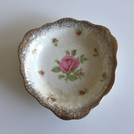 Crown Ducal Florentine Candy Bowl or Ring Dish with Pink Roses Pattern