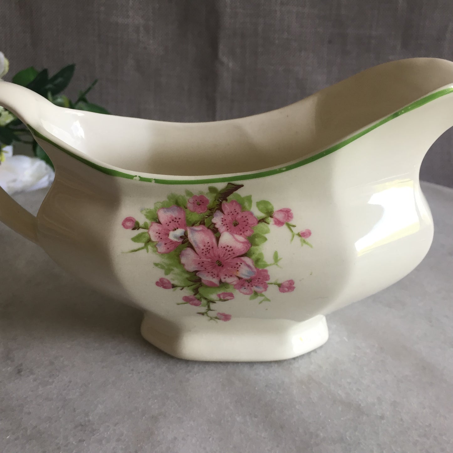 James Kent Old Foley Gravy Boat with Pink Blossom Pattern 1940s Vintage