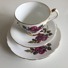 Load image into Gallery viewer, Vintage Porcelain Demitasse Trio with Rose Pattern: Teacup, Saucer &amp; Dessert Plate