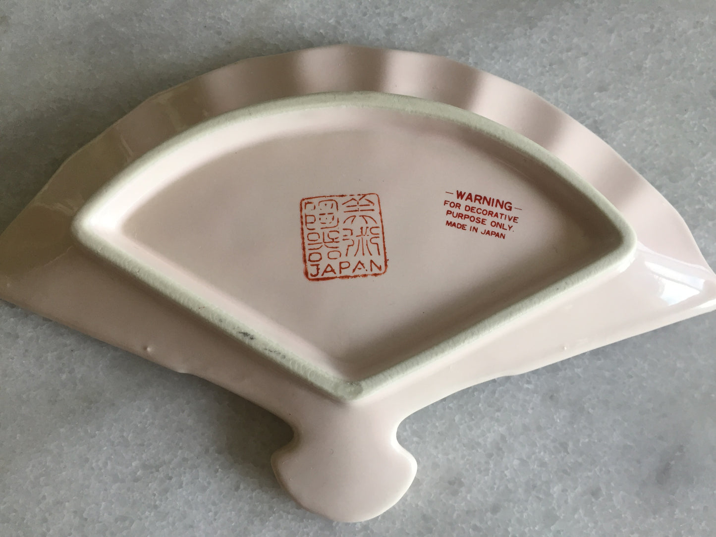 Japanese Porcelain Trinket Plate | Fan Shaped Ring Tray | Oriental Birds, Flowers