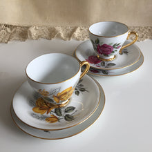 Load image into Gallery viewer, Vintage Porcelain Demitasse Trio with Rose Pattern: Teacup, Saucer &amp; Dessert Plate