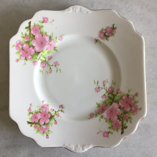 1940s Vintage Square Cake Plate Cherry Blossom Pattern, Made in England