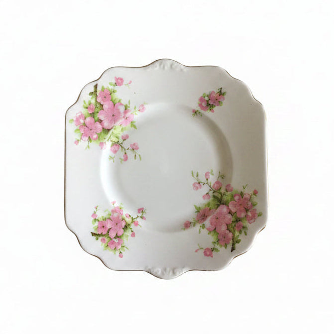 1940s Vintage Square Cake Plate Cherry Blossom Pattern, Made in England