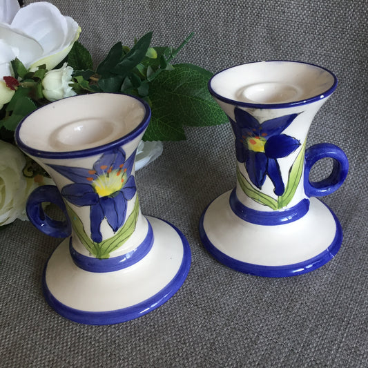 A Pair of Genuine Hand Painted Vintage Ceramic Candle Holders