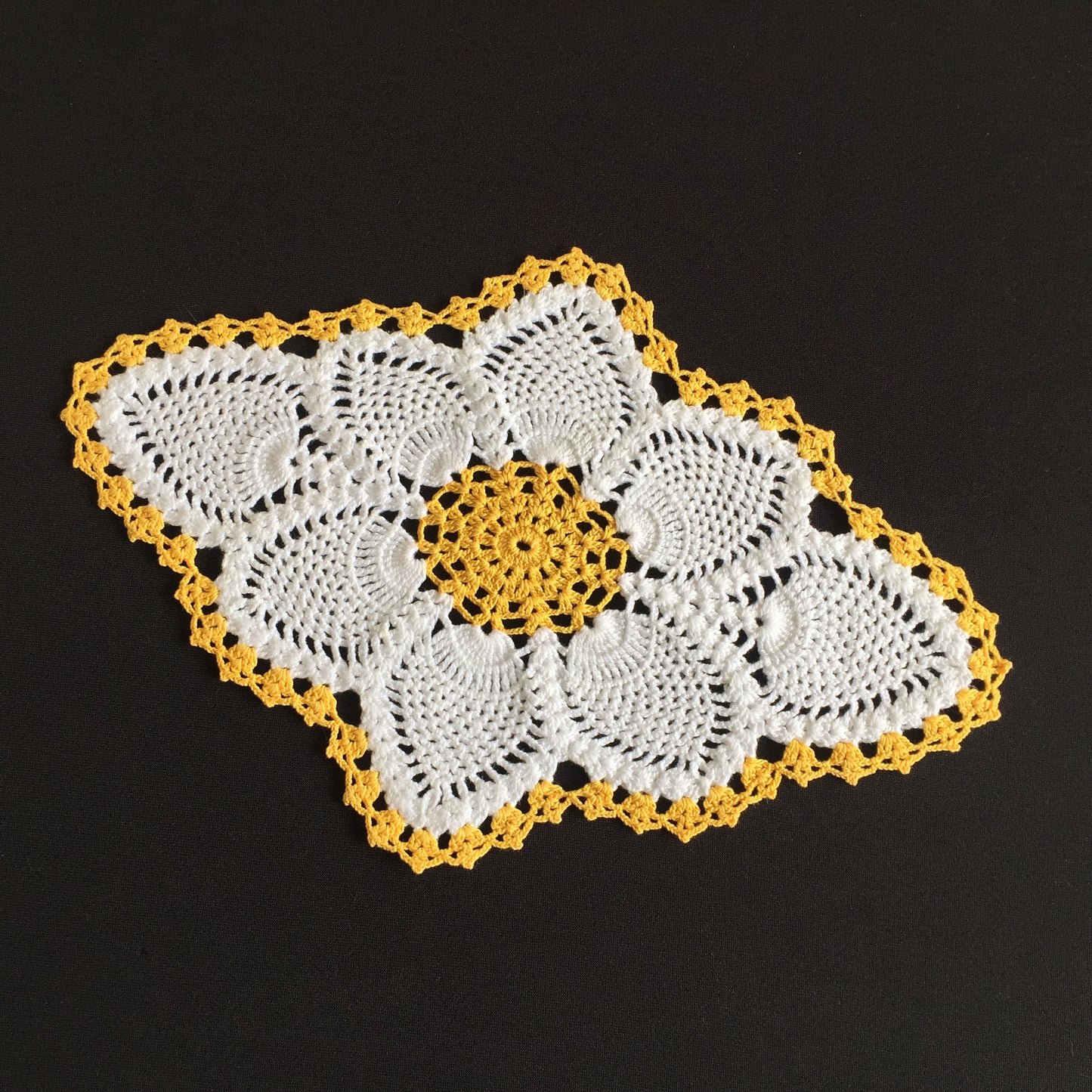 Oblong Crocheted Cotton Lace Doily with Pineapple Pattern