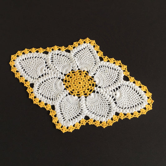Oblong Crocheted Cotton Lace Doily with Pineapple Pattern