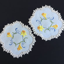 Load image into Gallery viewer, Australian Vintage Hand Embroidered Linen Doily Pair