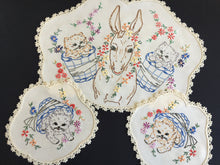 Load image into Gallery viewer, Australian Vintage Hand Embroidered Floral Duchess / Dressing Table Doily Set (3 Piece)