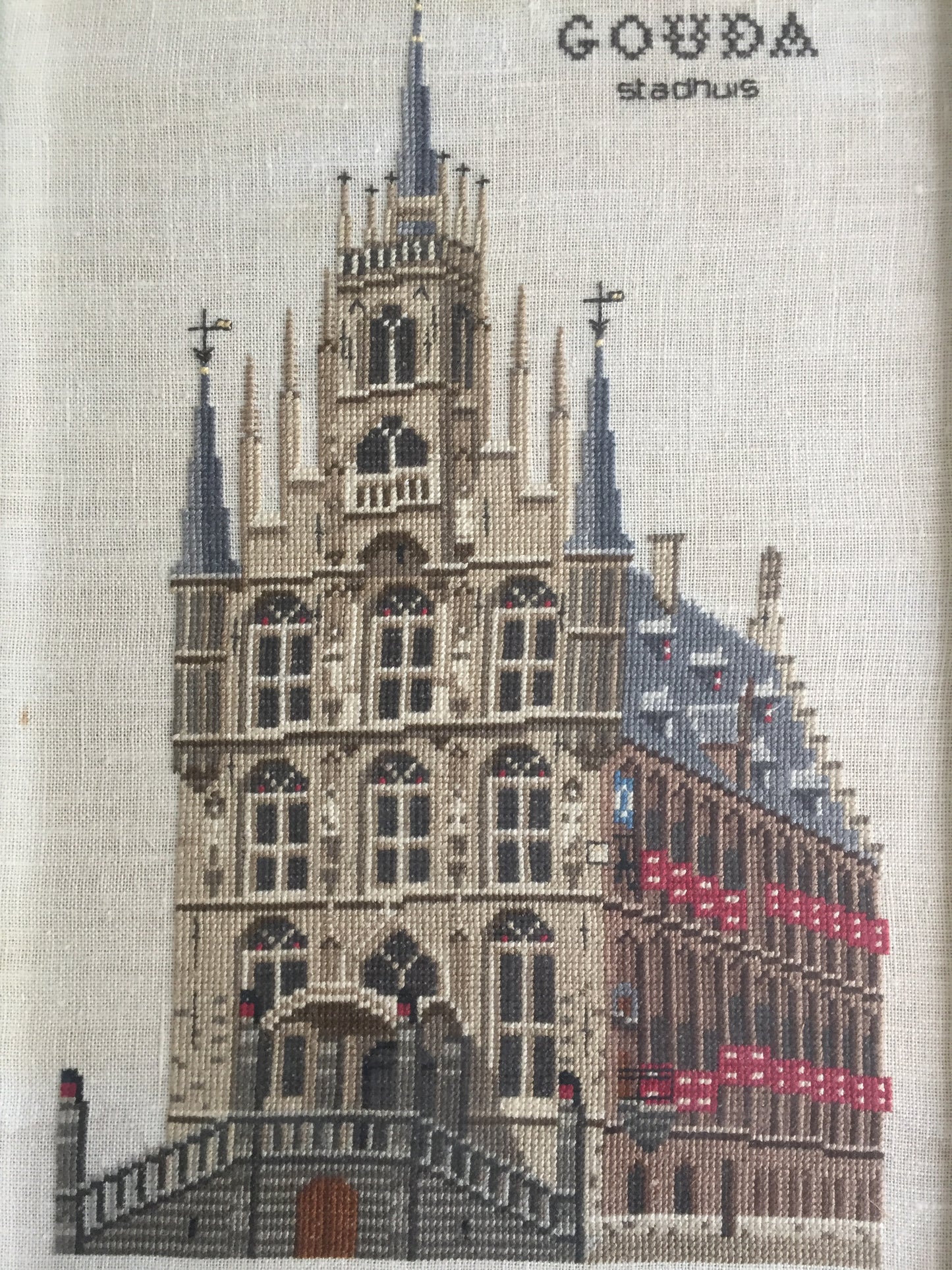 Framed Cross Stitch Picture of Gouda Stadhuis Old Town Hall Netherlands