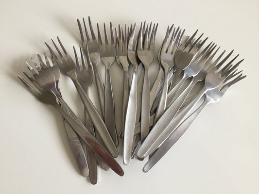 Japanese Stainless Steel Flatware Vintage Set Dessert Forks Cameo Rose Pattern or Plain