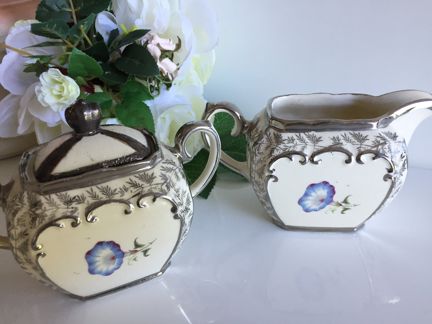 Collectible Vintage Sadler Creamer (milk jug) | Lidded Sugar Bowl Set Made in England