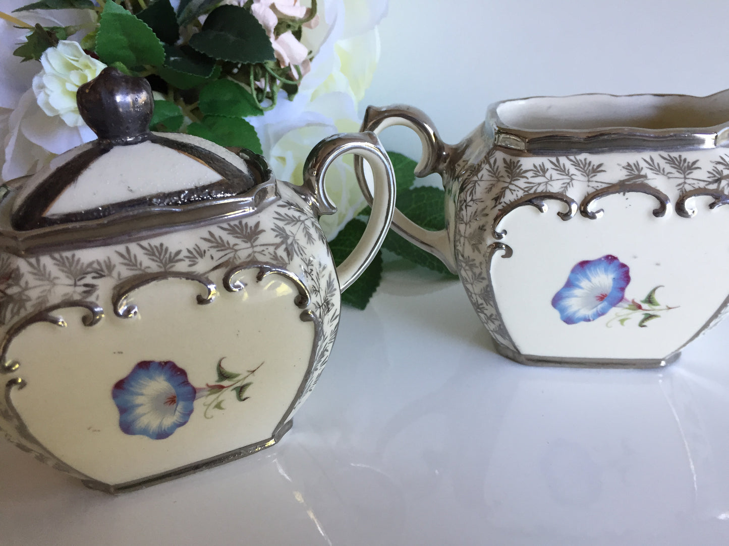 Collectible Vintage Sadler Creamer (milk jug) | Lidded Sugar Bowl Set Made in England