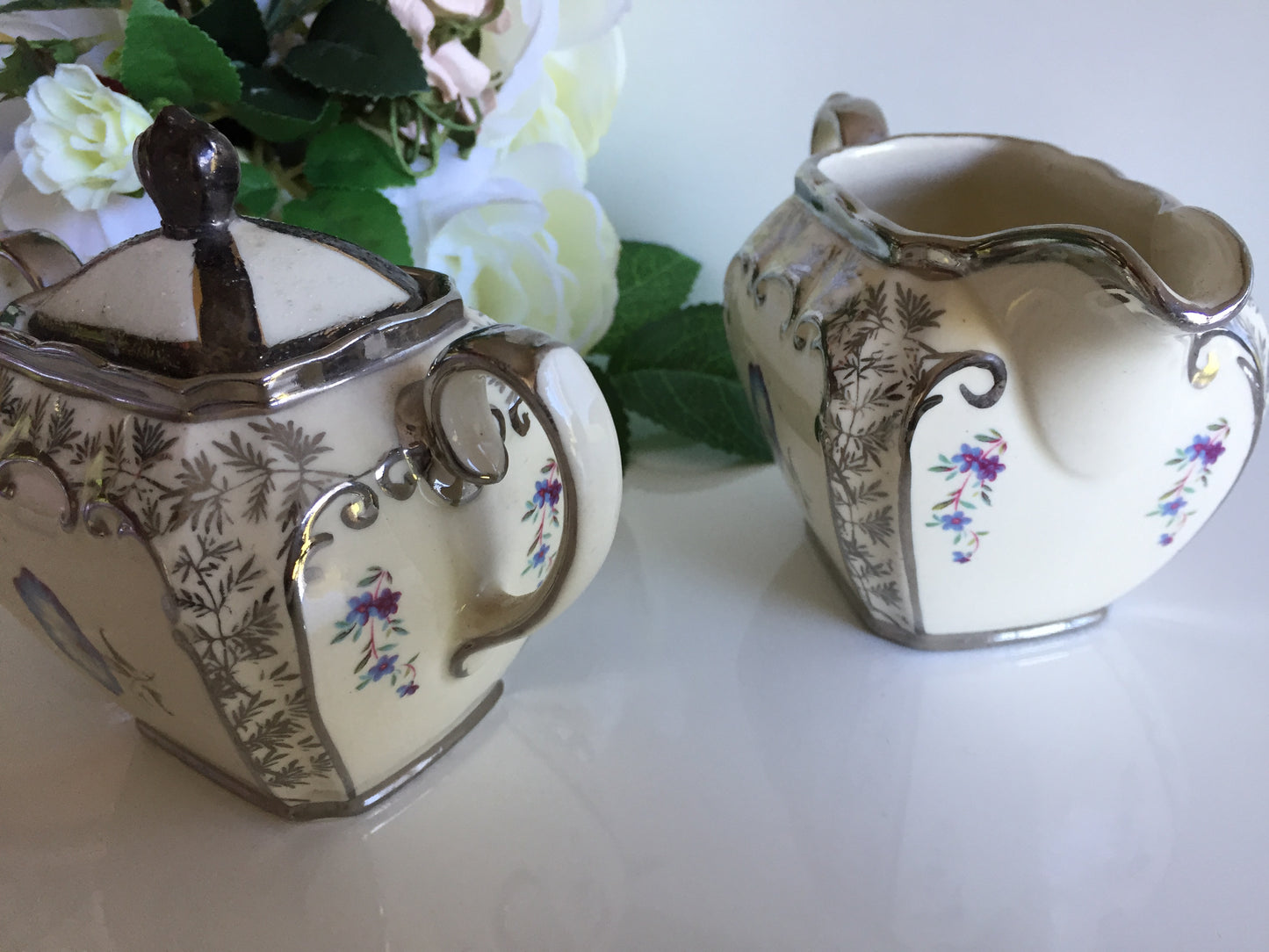 Collectible Vintage Sadler Creamer (milk jug) | Lidded Sugar Bowl Set Made in England