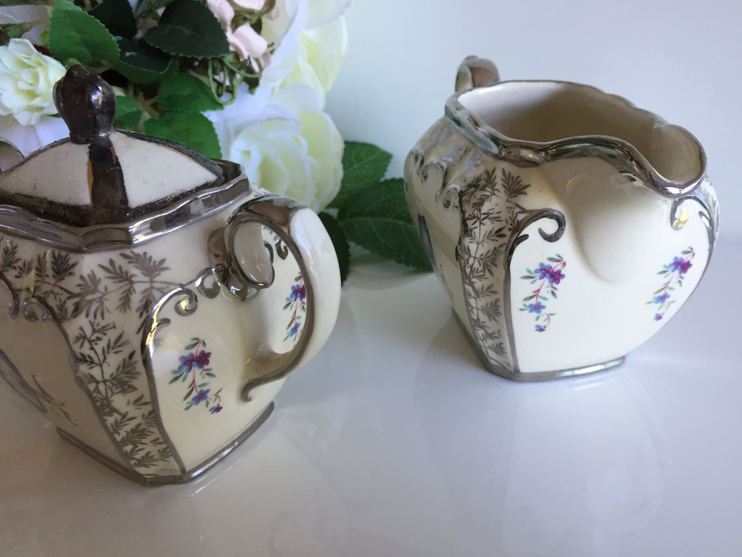 Collectible Vintage Sadler Creamer (milk jug) | Lidded Sugar Bowl Set Made in England