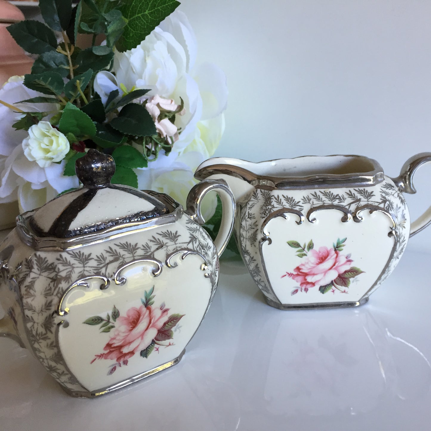 Collectible Vintage Sadler Creamer (milk jug) | Lidded Sugar Bowl Set Made in England