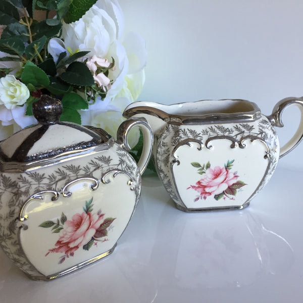 Collectible Vintage Sadler Creamer (milk jug) | Lidded Sugar Bowl Set Made in England