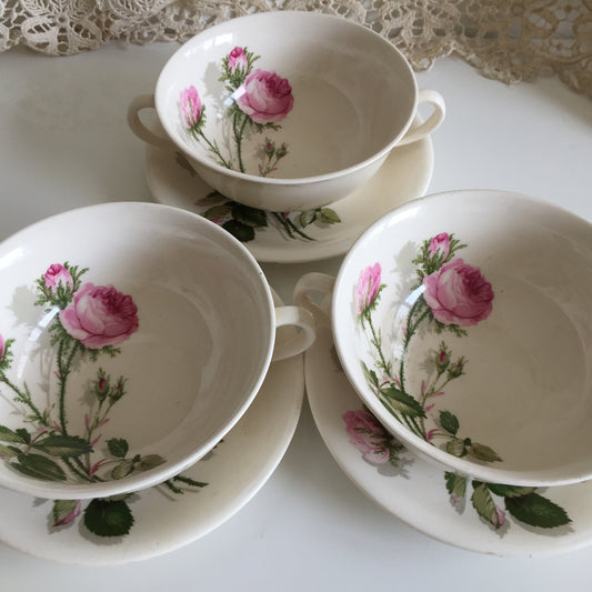Johnson Brothers Latte Cup & Saucer Set Rose Pattern 6 pces | Mid-Century Vintage