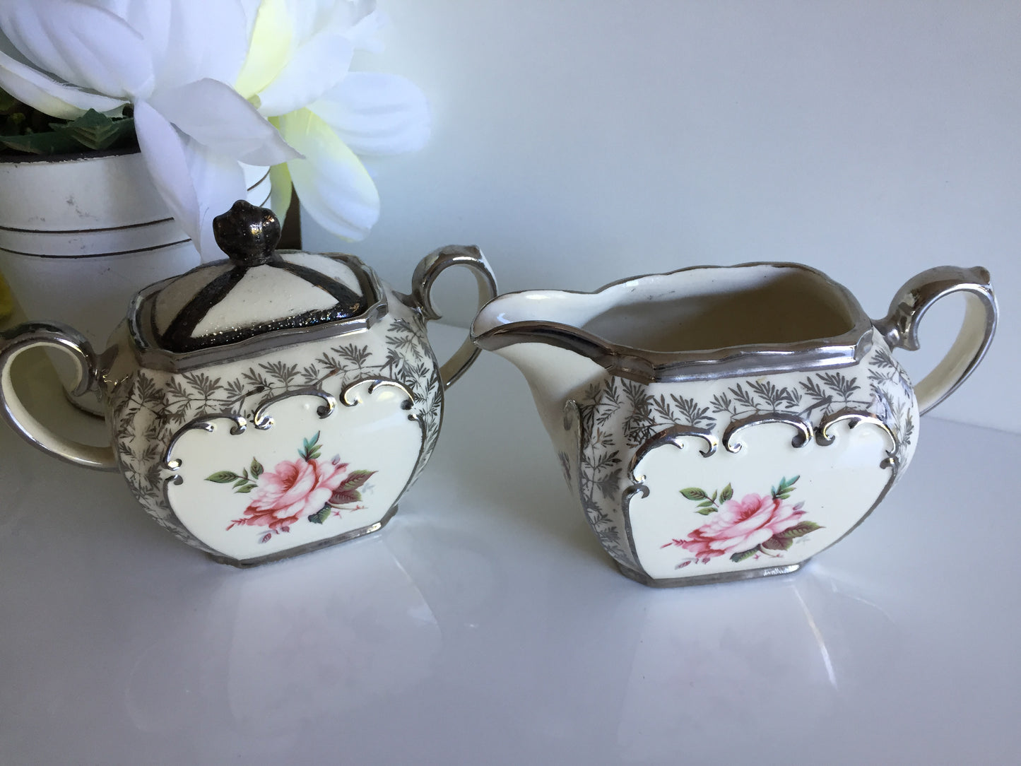 Collectible Vintage Sadler Creamer (milk jug) | Lidded Sugar Bowl Set Made in England