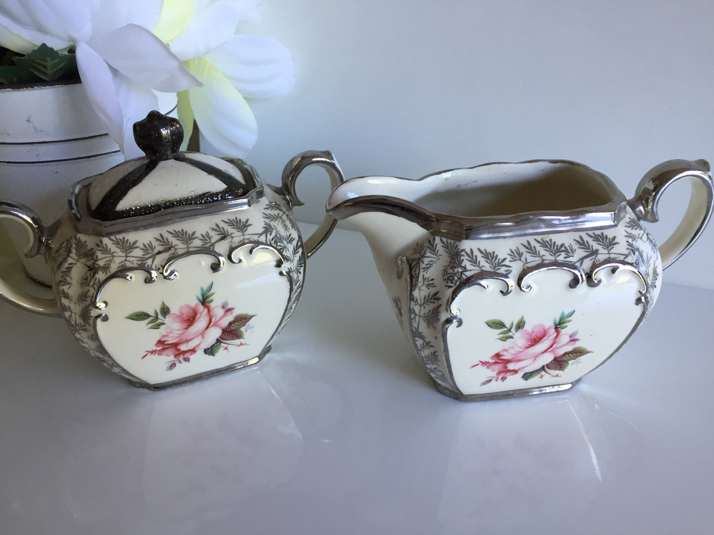 Collectible Vintage Sadler Creamer (milk jug) | Lidded Sugar Bowl Set Made in England