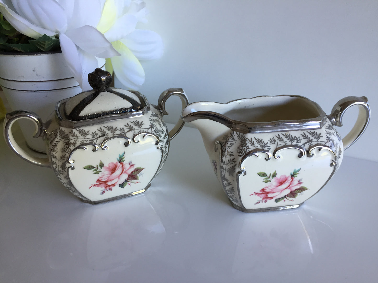 Collectible Vintage Sadler Creamer (milk jug) | Lidded Sugar Bowl Set Made in England