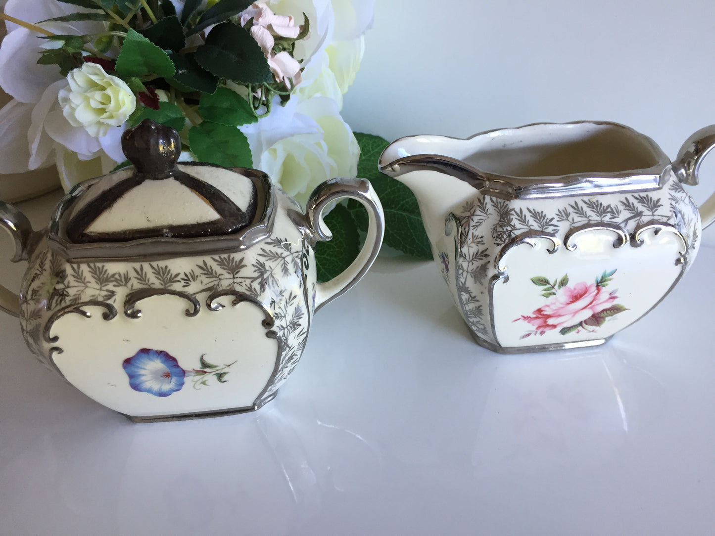 Collectible Vintage Sadler Creamer (milk jug) | Lidded Sugar Bowl Set Made in England