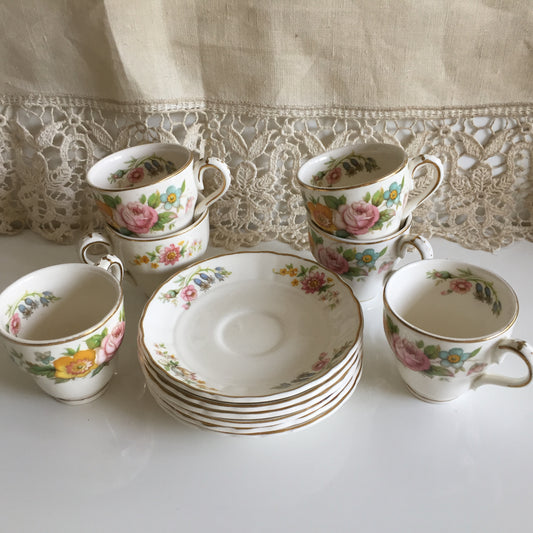 1930's Grindley English Espresso Cup & Saucer Floral Pattern Set of 12 Pcs