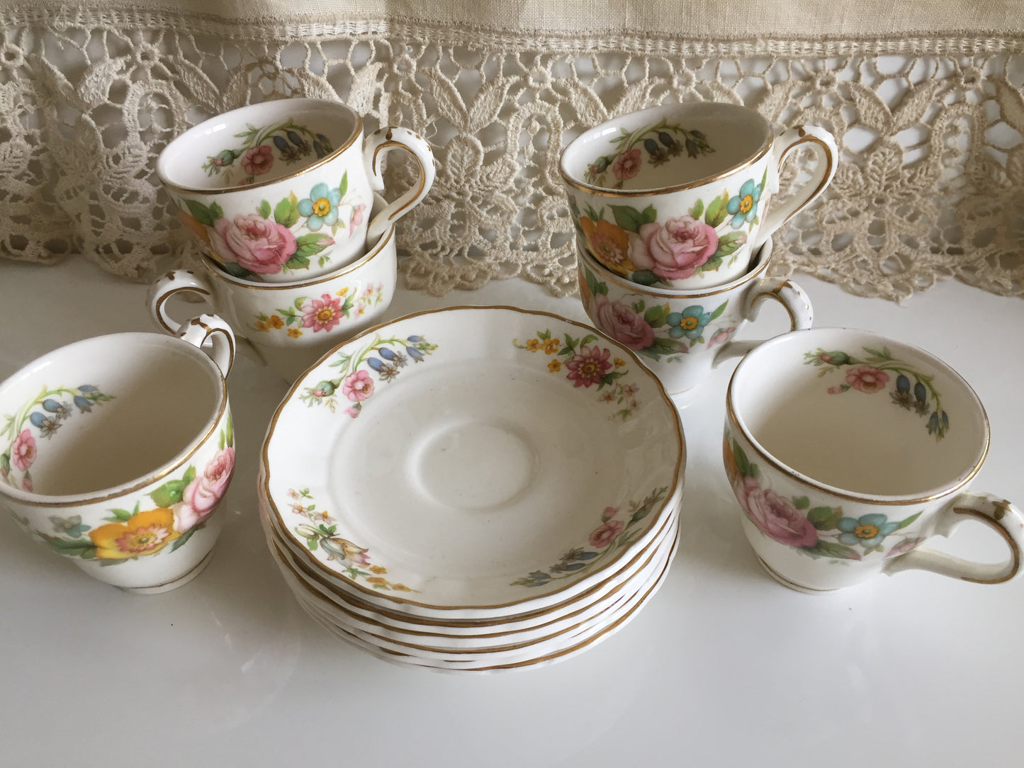 1930's Grindley English Espresso Cup & Saucer Floral Pattern Set of 12 Pcs