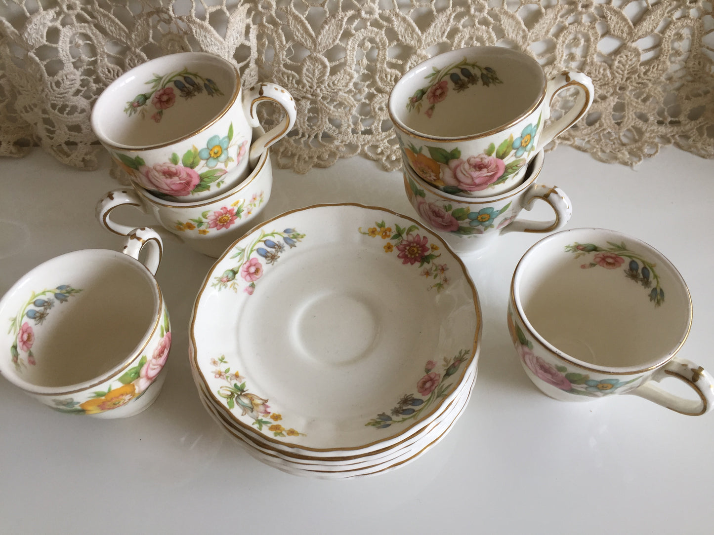 1930's Grindley English Espresso Cup & Saucer Floral Pattern Set of 12 Pcs