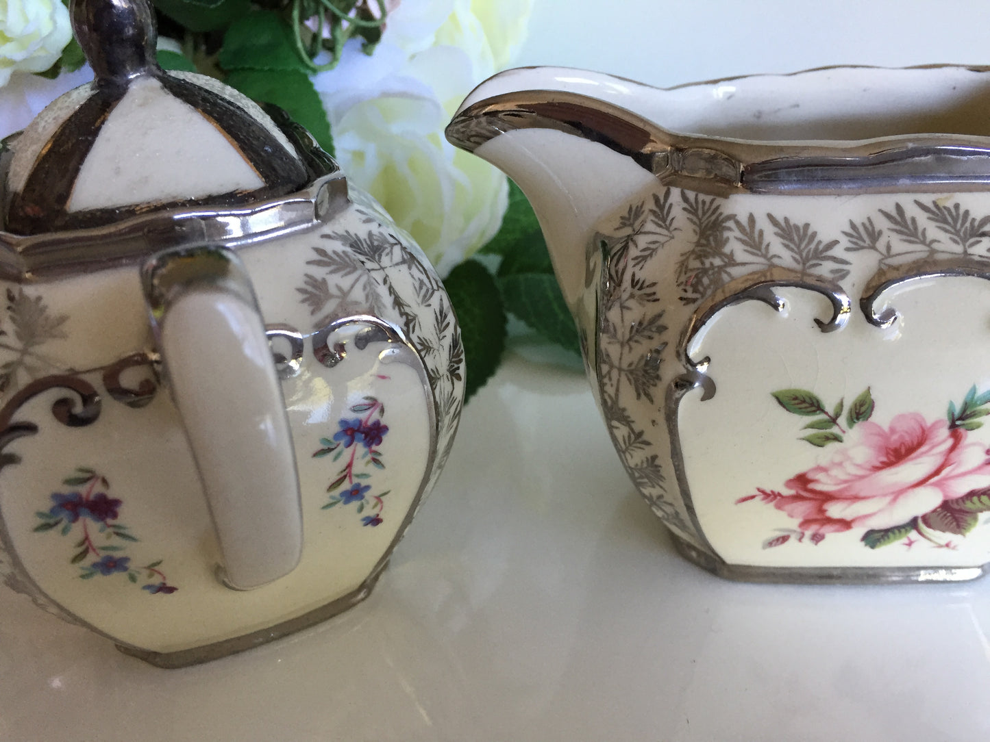 Collectible Vintage Sadler Creamer (milk jug) | Lidded Sugar Bowl Set Made in England
