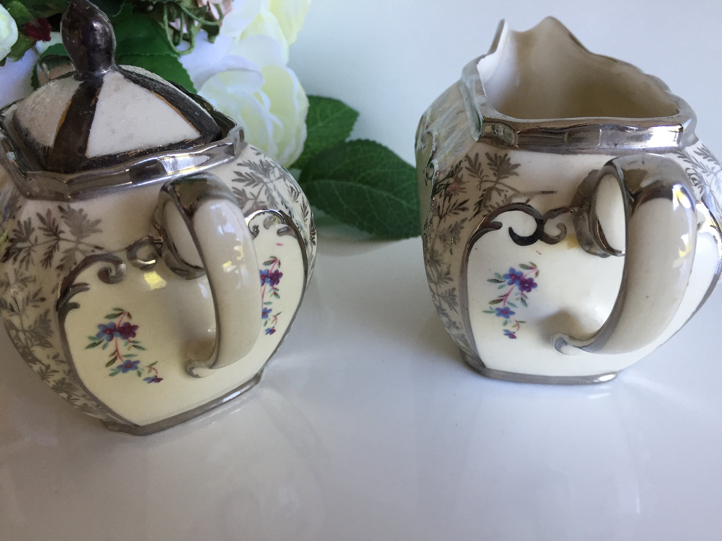 Collectible Vintage Sadler Creamer (milk jug) | Lidded Sugar Bowl Set Made in England