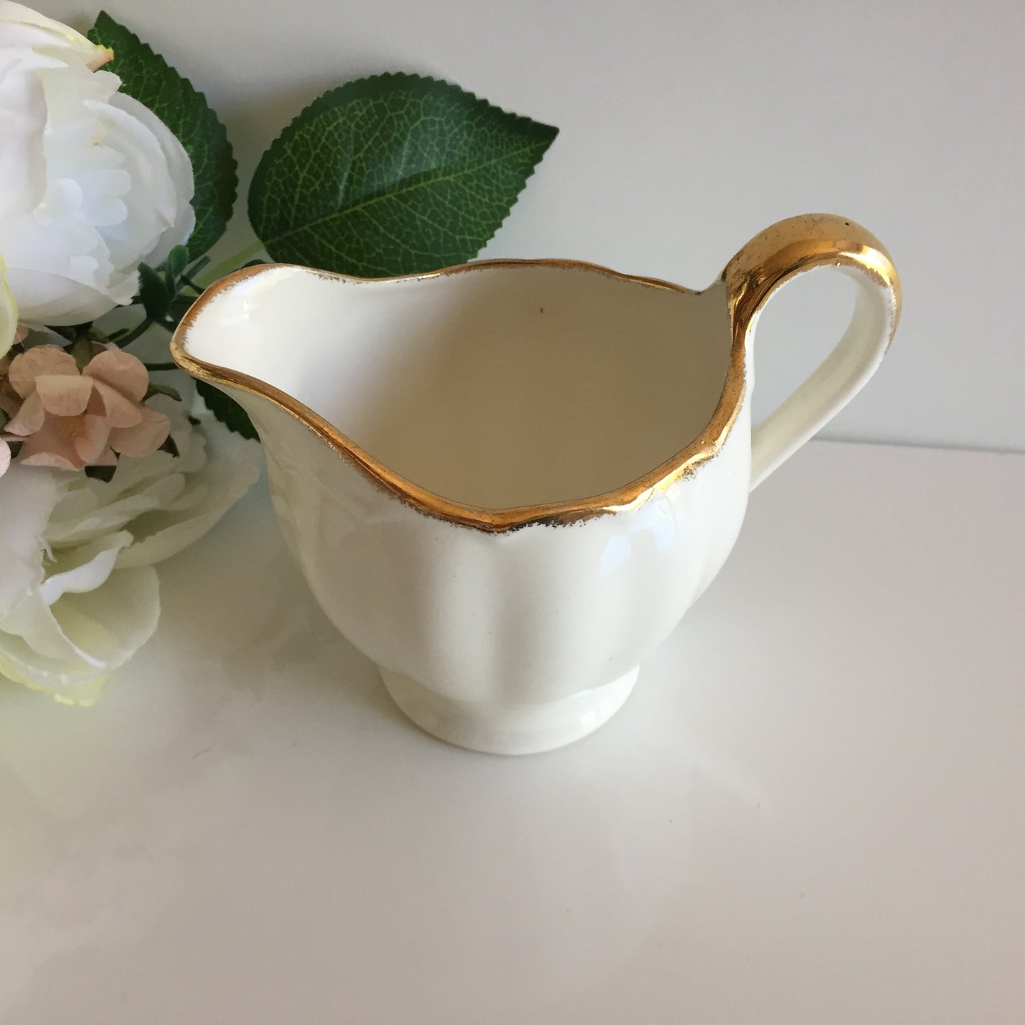 Creampetal Grindley Ivory & Gold Small Vintage Ironstone Creamer