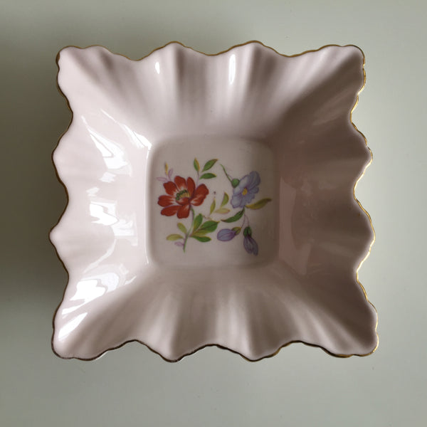 Pink Floral Staffordshire Vintage Porcelain Pin | Trinket Dish
